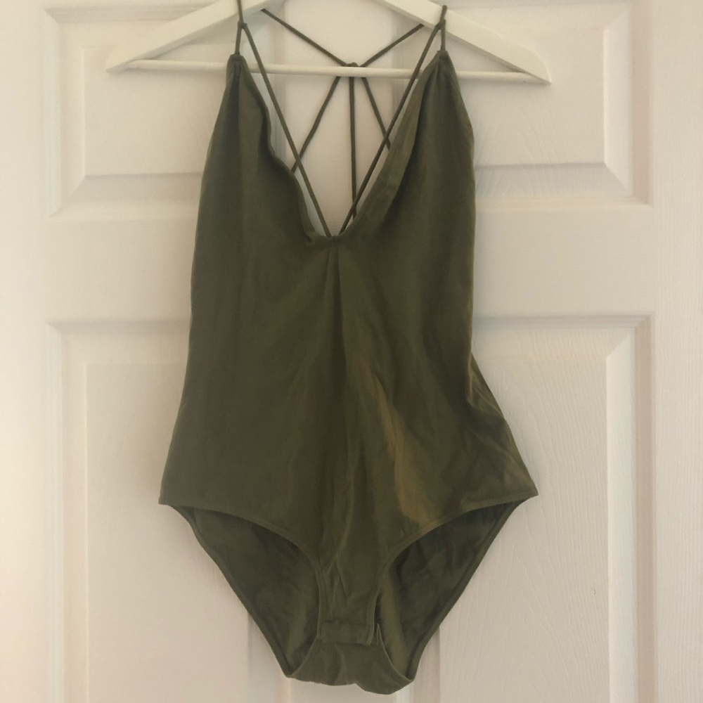Platinum Lingerie olive/army green cotton strappy body suit